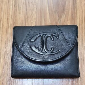 Roberto Cavalli Black Leather Fold Wallet with Raised JC Emblem